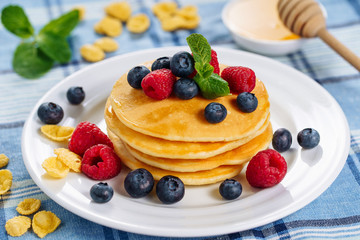 Pancake Blueberry Honey Dessert Stack Brunch