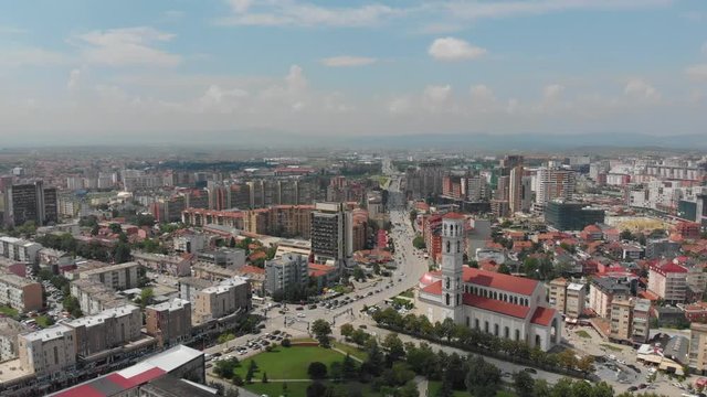 Aerial Serbia Kosovo Pristina June 2018 Sunny Day Mavic Air  Aerial video of downtown Pristina in Serbia on a beautiful sunny day.