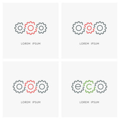 Gear wheel logo set. Pinions and toothing symbol - mechanics and mechanical engineering, industry and equipment, leadership, teamwork and cooperation, eco and ecology vector icons.