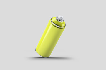 Yellow Paint Aerosol Spray Metal Bottle Can, Graffiti, Deodorant, Household Chemicals, Isolated On White Background. Mock Up Template For Your Design. 3D rendering