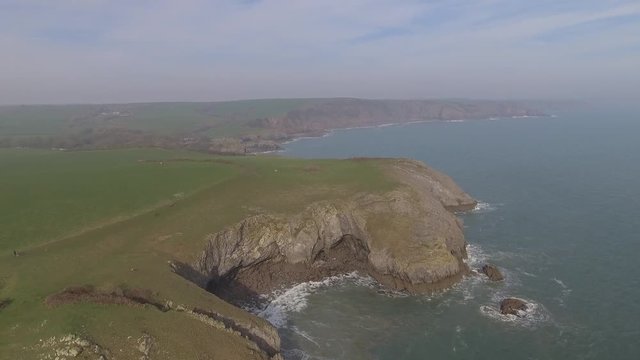 Aerial view of the stunning beach at Barafundle Bay on the Pembrokeshire coast of South Wales UK Europe
