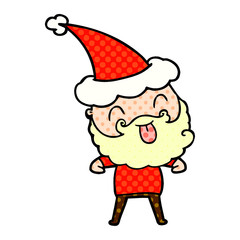 man with beard sticking out tongue wearing santa hat