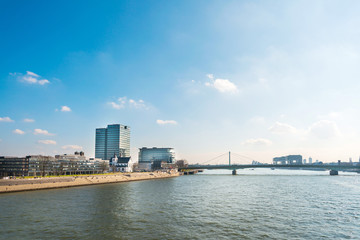 Obraz premium COLOGNE, GERMANY- March 14, 2018 : Rhine River view in Cologne, Germany.