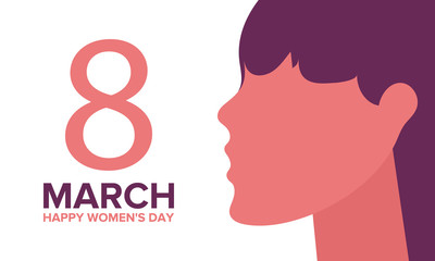 Happy Women’s Day. International holiday of female solidarity, which is celebrated on March 8. Silhouette of a girl in bright colors. Poster, banner and background