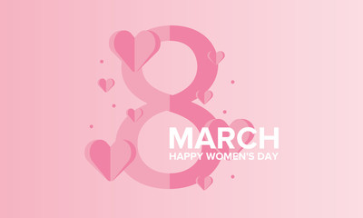 Happy Women’s Day. International holiday of female solidarity, which is celebrated on March 8. Beautiful inscription decorated with bright hearts. Poster, banner and background