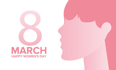 Happy Women’s Day. International holiday of female solidarity, which is celebrated on March 8. Silhouette of a girl in bright colors. Poster, banner and background