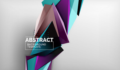 3d geometric triangular shapes abstract background, color triangles composition on grey backdrop, business or hi-tech conceptual wallpaper