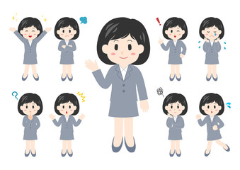 Obraz premium ビジネスウーマンのポーズと表情のイラスト: 全身セット