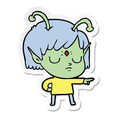 sticker of a cartoon alien girl