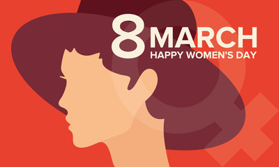 Happy Women’s Day. International holiday of female solidarity, which is celebrated on March 8. Silhouette of a girl in bright colors. Poster, banner and background