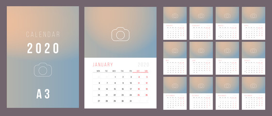 Calendar 2020. Week Starts on Monday.