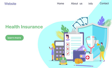 Healthcare insurance vector concept, people with doctor fill health online form insurance. It can be used for landing page, template, ui, web, mobile app, poster, banner, flyer.