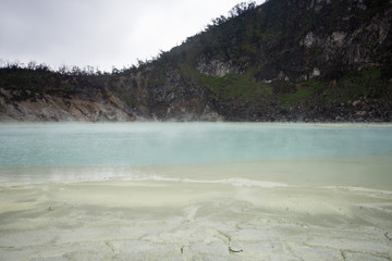 Kawah Putih, "White Crater" in Bandung, West Java, Indonesia. White Crater is a natural wonder in Indonesia visited by domestic and foreign tourists.