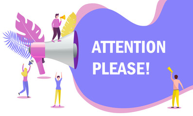 Group of people shouting on megaphone with attention please word vector concept. It can be used for websites, landing pages, mobile app.