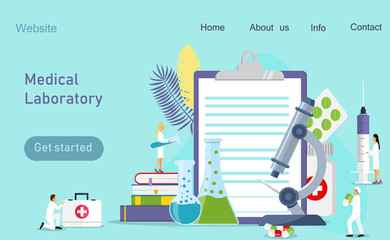Medical laboratory research with science glass test tube vector illustration concept, people for chemical liquid, it can use as landing page, template, ui, web, mobile app, poster, banner, flyer.