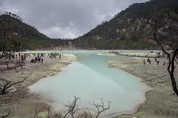 Kawah Putih, "White Crater" in Bandung, West Java, Indonesia. White Crater is a natural wonder in Indonesia visited by domestic and foreign tourists.