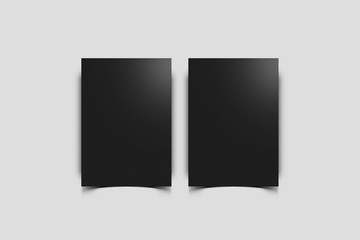 Black sheet of Paper Mock up. Realistic empty paper note template of A4 format with soft shadows isolated on white background. 3d rendering.