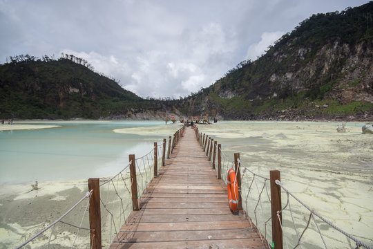 Kawah Putih, "White Crater" in Bandung, West Java, Indonesia. White Crater is a natural wonder in Indonesia visited by domestic and foreign tourists.