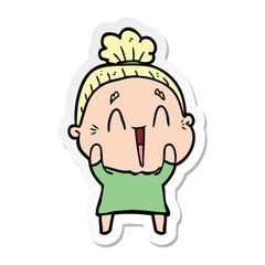 sticker of a cartoon happy old lady