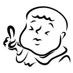 fat man or child with bald head pointing finger up