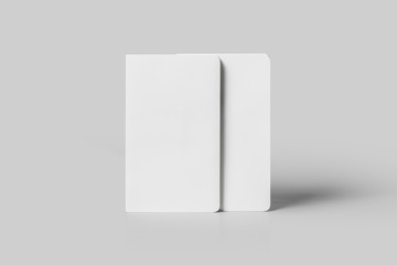 Blank standing Notebooks Mock up isolated on soft gray background. 3D rendering.
