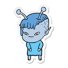 sticker of a cute cartoon alien girl