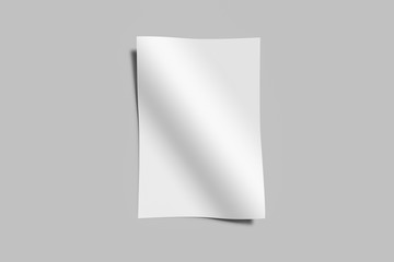 White sheet of Paper Mock up. Realistic empty paper note template of A4 format with soft shadows isolated on white background. 3d rendering.