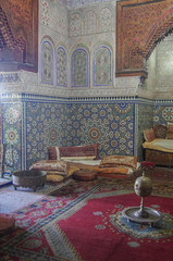 Interior o f Dar Jamai Museum in El Hedim square in Meknes, Morocco.