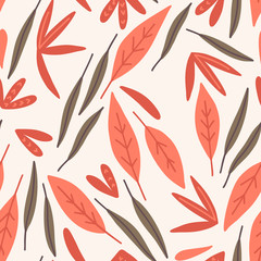 Seamless vector pattern with leaves and flowers. Floral print