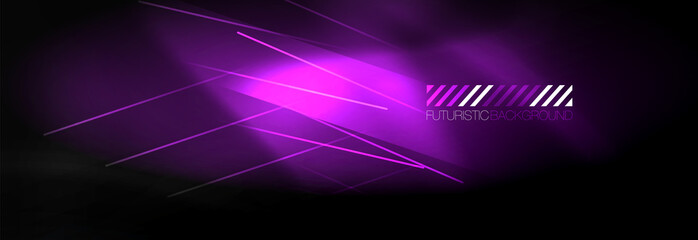 Naklejka premium Neon glowing techno lines, hi-tech futuristic abstract background template with lines