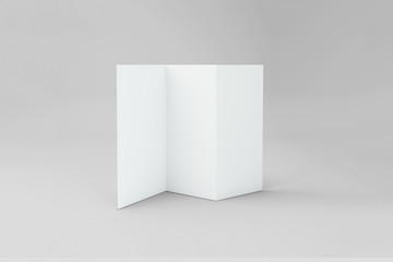Blank Trifold Paper Brochure Mock-up on soft gray background with soft shadows. 3D rendering