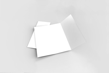 Blank Trifold Paper Brochure Mock-up on soft gray background with soft shadows. 3D rendering