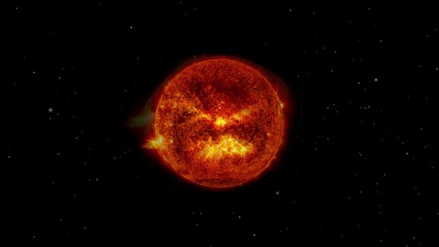 Sun star turbulent surface space view on star field. Contains public domain image by Nasa