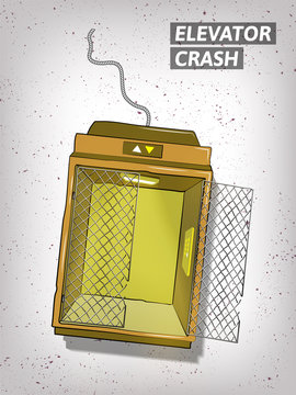 Hand drawn Elevator crash illustration on beton background for party poster. Line art style