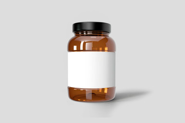 Amber Supplement Bottle Mock up on light grey background. 3D rendering. Mock up template ready for...