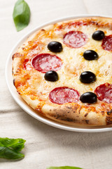 Fresh salmi pizza close-up