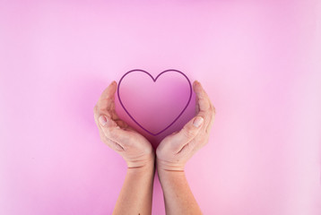 womans hands around heart on isolated background