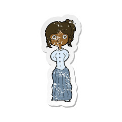retro distressed sticker of a cartoon happy woman