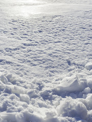 Sunlit snow surface with copy space