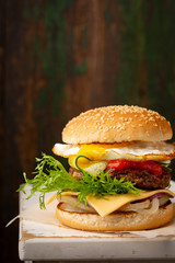 Hamburger with egg and sauce