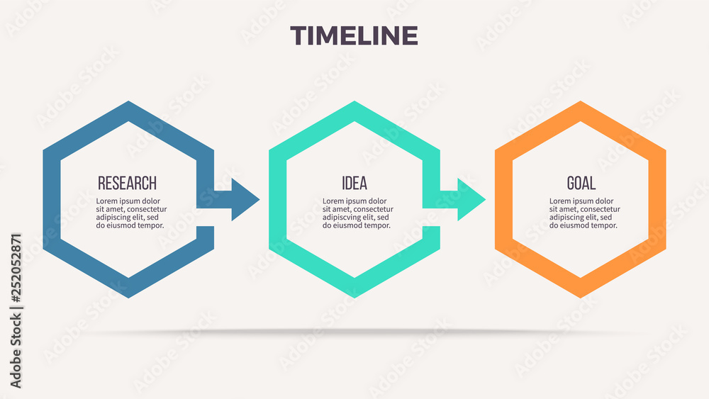 Sticker business infographics. timeline with 3 steps, options, hexagons. vector template.