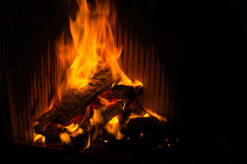 Fire in homes fireplace