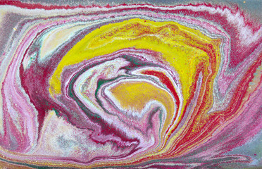 Multicolored gold marbling pattern. Golden marble liquid texture.