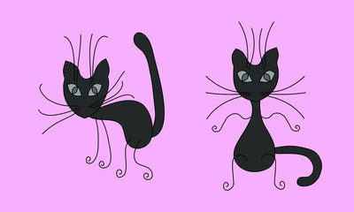 two cute dark gray cat on a pink background
