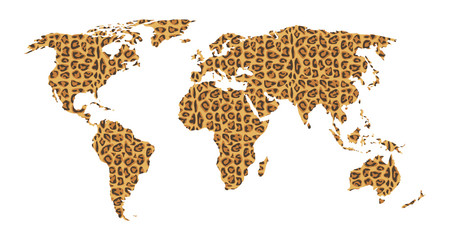 Animal skin in the form of a map of the earth. Map of the earth in the form of leopard skins. Vector illustration.