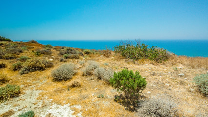 Fototapeta na wymiar Best beaches of Cyprus. Cyprus reef. Legendary bridge lovers. Amazing blue green sea and sunny day.