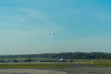 Fototapeta na wymiar aircraft take off from runway