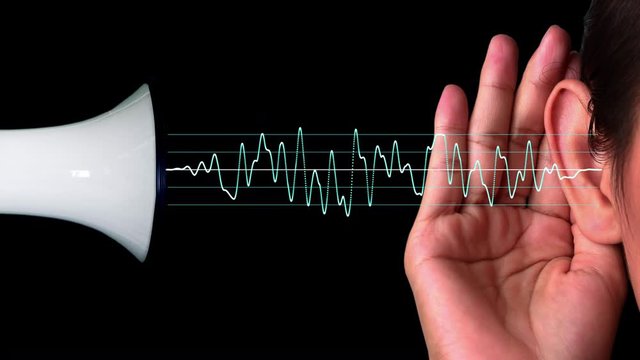 Sound waves travelling from a megaphone to a human ear
