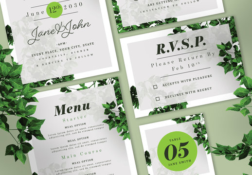 Wedding Suite with Green Elements and Leaf Imagery