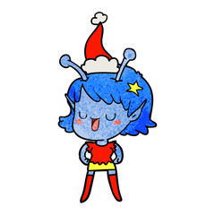 happy alien girl textured cartoon of a wearing santa hat